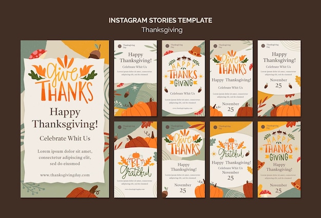 Thanksgiving day instagram stories collection with autumnal details