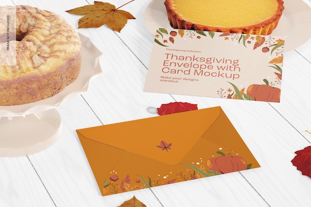 Thanksgiving Envelope with Card Mockup, Left View