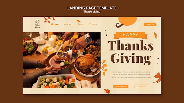 PSD thanksgiving landing page template with autumn details