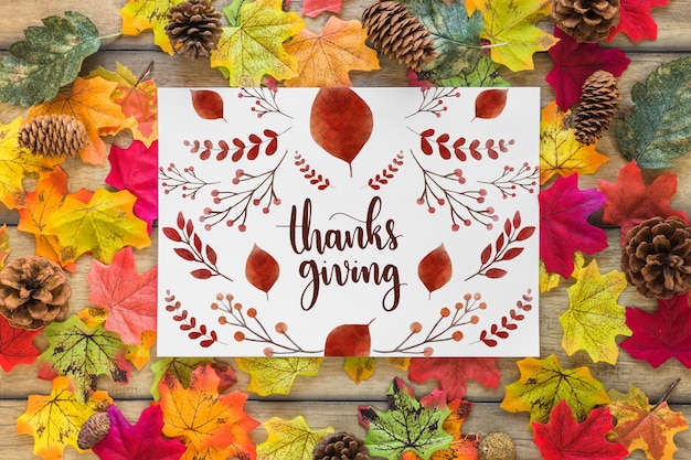 PSD thanksgiving mockup with cover or paper