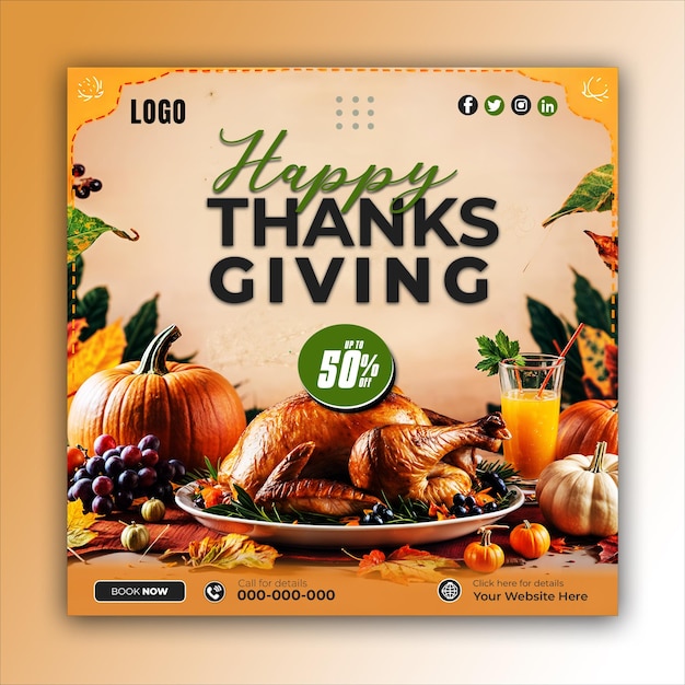 PSD thanksgiving social media posts and web banner square design templates ai generated