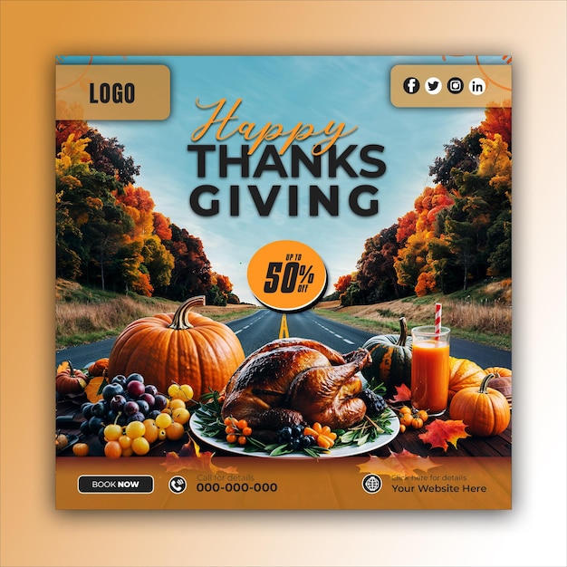 PSD thanksgiving social media posts and web banner square design templates ai generated