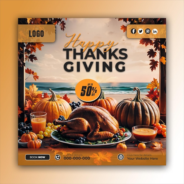 PSD thanksgiving social media posts and web banner square design templates ai generated