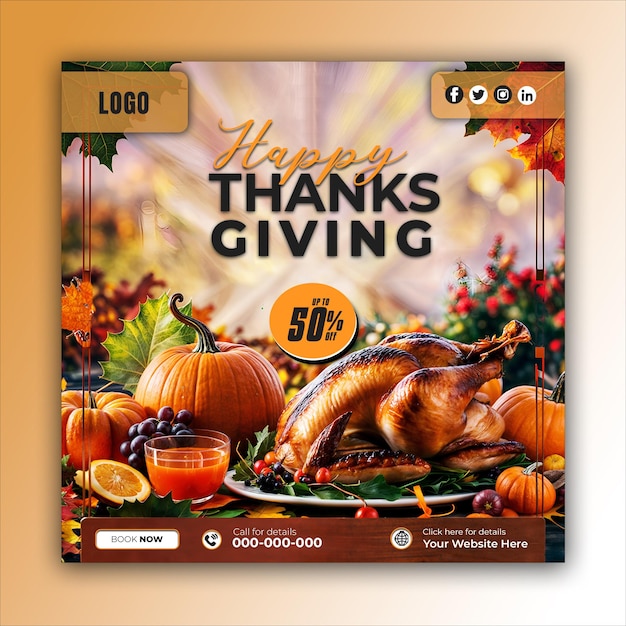 PSD thanksgiving social media posts and web banner square design templates ai generated