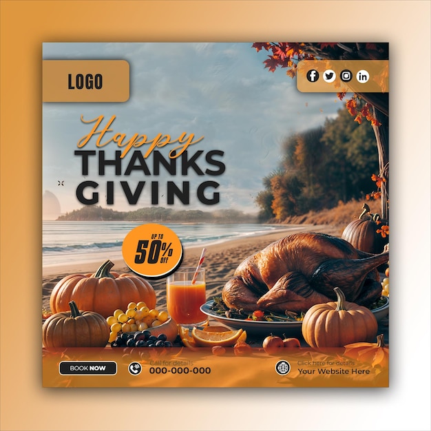 PSD thanksgiving social media posts and web banner square design templates ai generated