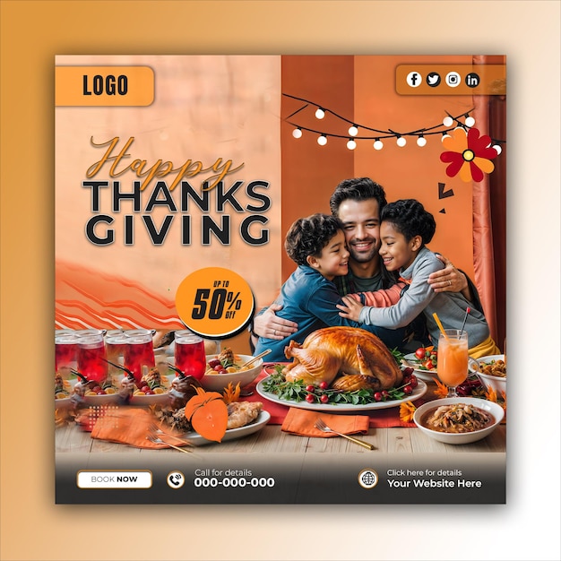 PSD thanksgiving social media posts and web banner square design templates ai generated