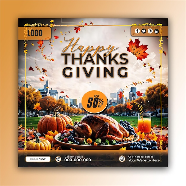 PSD thanksgiving social media posts and web banner square design templates ai generated