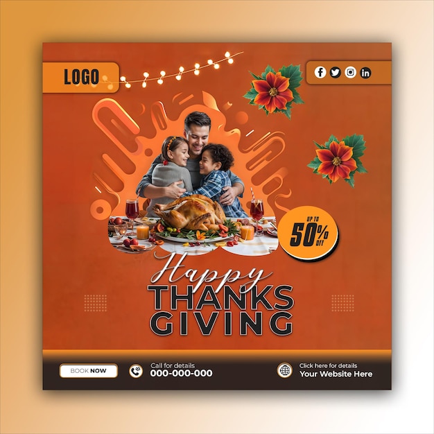 PSD thanksgiving social media posts and web banner square design templates ai generated