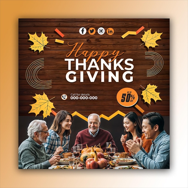 Thanksgiving social media posts and web banner square design templates ai generated