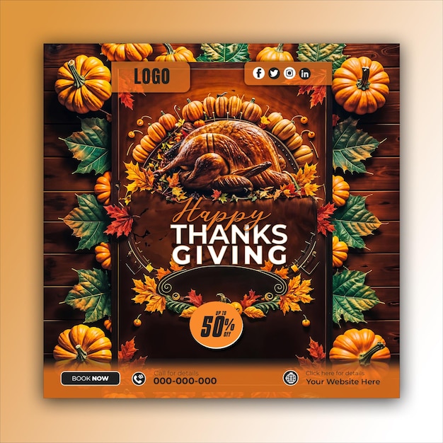 PSD thanksgiving social media posts and web banner square design templates ai generated