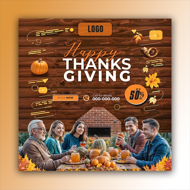 PSD thanksgiving social media posts and web banner square design templates ai generated