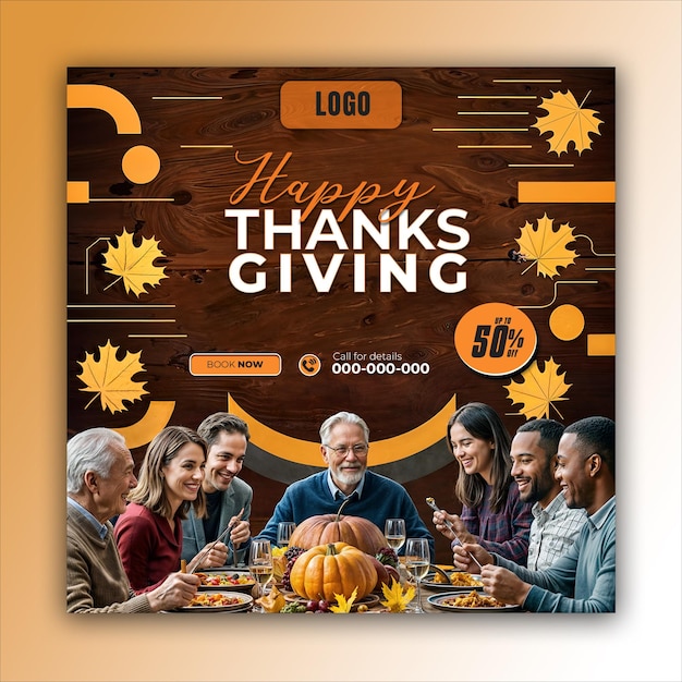 PSD thanksgiving social media posts and web banner square design templates ai generated