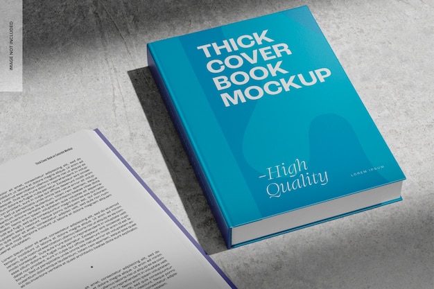 Thick Cover Books on Concrete Mockup, Perspective