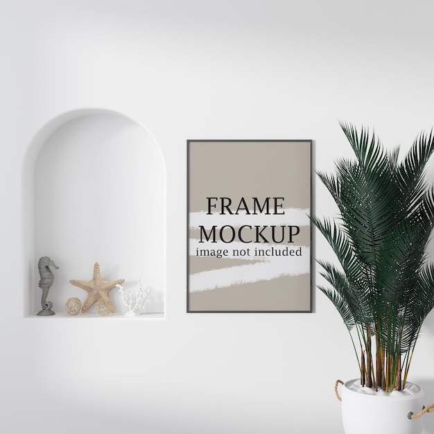 Thin frame mockup in cycladic style interior