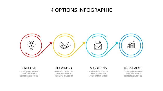 Thin line flat circles for infographic Business concept with 4 options parts steps or processes