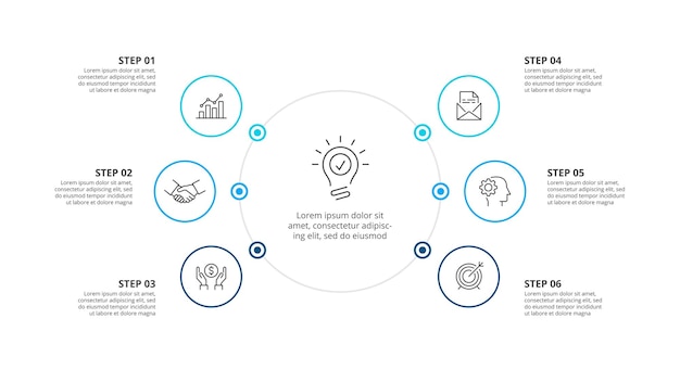 PSD thin line flat circles for infographic business concept with 6 options parts steps or processes