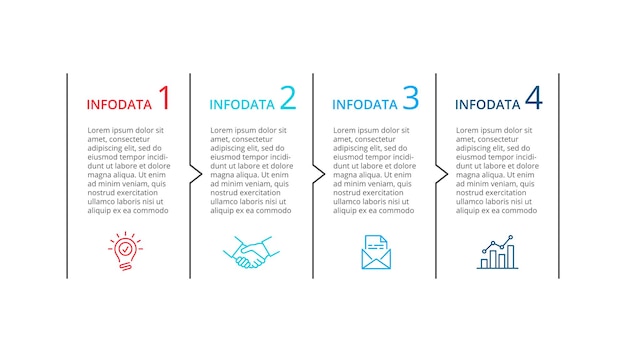 Thin lines with arrows infographic with 4 options or steps