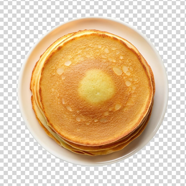 PSD thin pancake on white plate top view isolated on transparent background