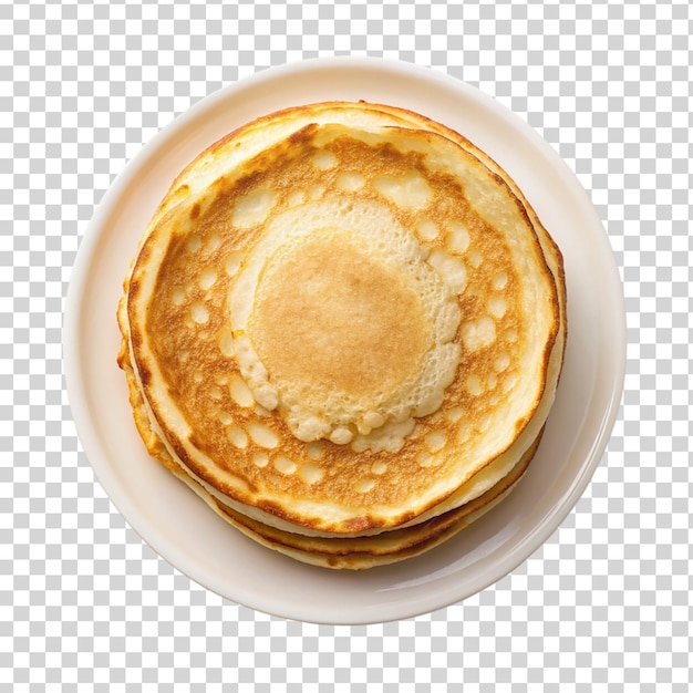 PSD thin pancake on white plate top view isolated on transparent background