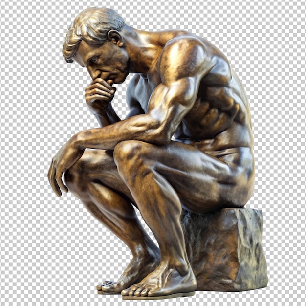 PSD thinking man sculpture isolated on transparent background