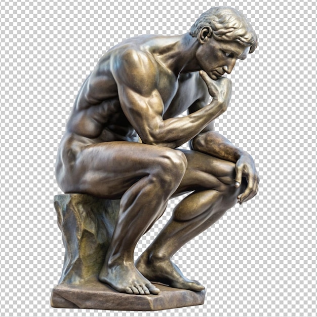 PSD thinking man sculpture isolated on transparent background