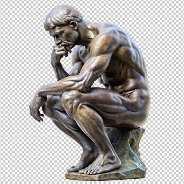 PSD thinking man sculpture isolated on transparent background