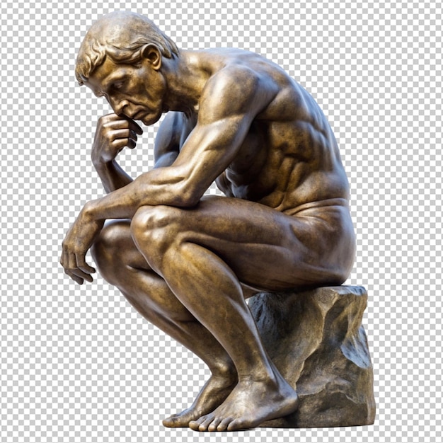 Thinking man sculpture isolated on transparent background