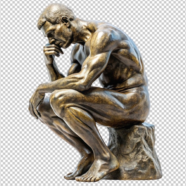 PSD thinking man sculpture isolated on transparent background