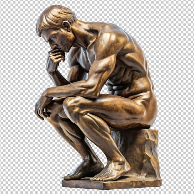 PSD thinking man sculpture isolated on transparent background