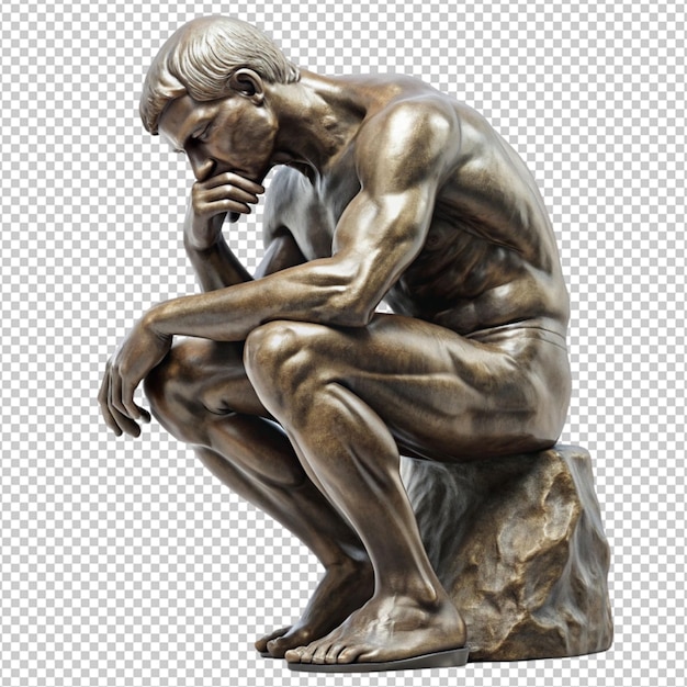 PSD thinking man sculpture isolated on transparent background