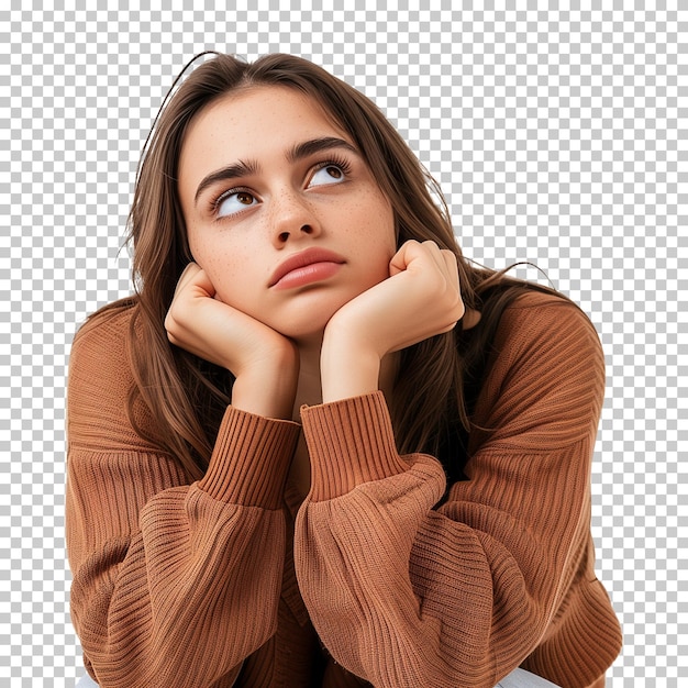 Thinking Woman Isolated on Transparent Background