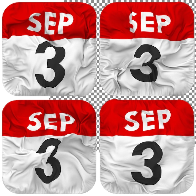 Third 3rd Date Calendar Icon Isolated Four Waving Style Bump Texture 3D Rendering