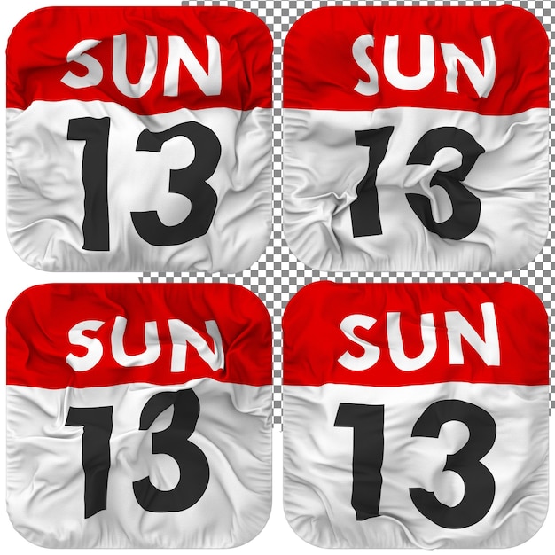 Thirteenth 13th Sunday Date Calendar Icon Isolated Four Waving Style Bump Texture 3D Rendering