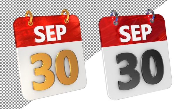 Thirtieth 30th September Date 3D Icon Isolated Gold amp Glossy 3D Rendering