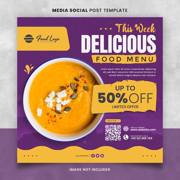 This Week Delicious Food Menu and Restaurant Media Social Post Template