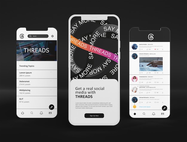 PSD threads app on smartphone mockup