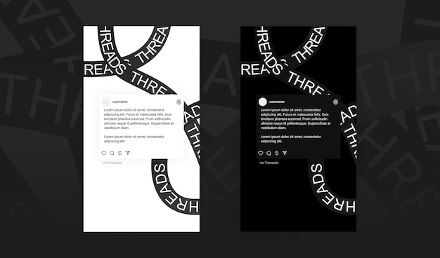 PSD threads story template mockup with black background