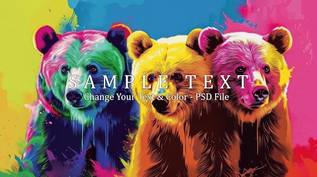 PSD three bears with colorful splashes