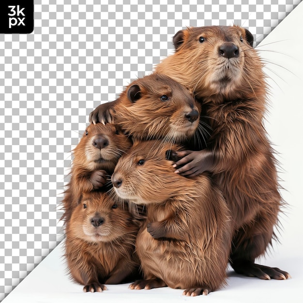 three beavers with their heads together one of them has a black and white background