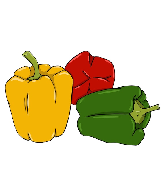 PSD three bell peppers yellow red and green in simple style