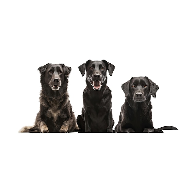 PSD three black dogs sitting together on a transparent background generative ai