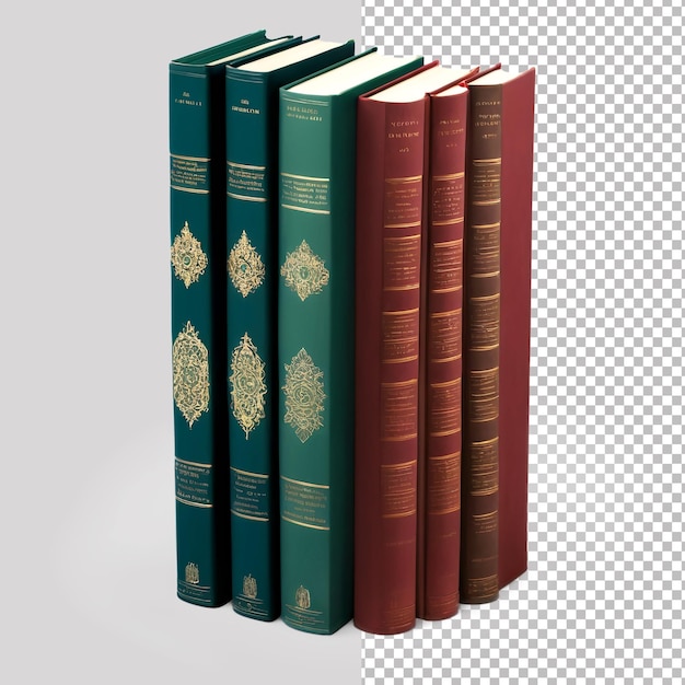 PSD three books of different colors are lined up on a grid