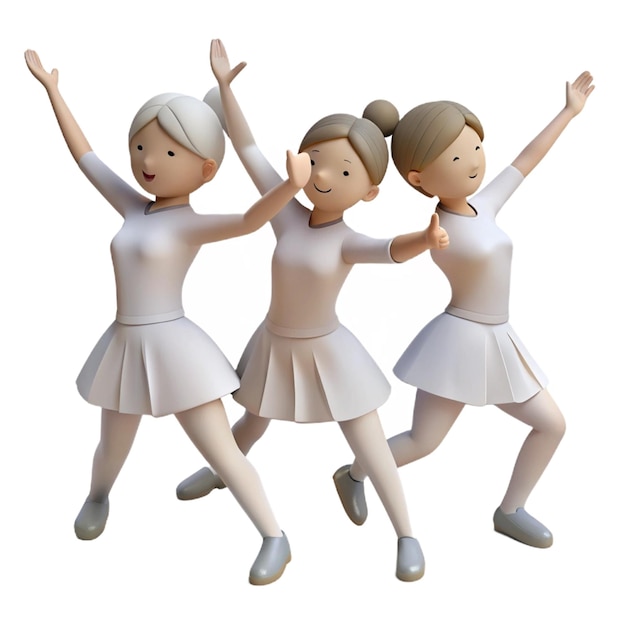 PSD three cartoon characters with one wearing a white dress and one with the other wearing a white skirt