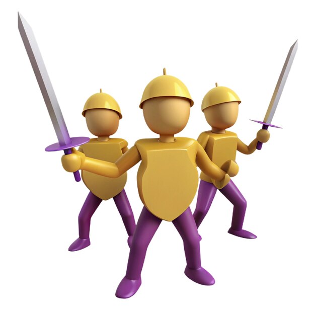 PSD three cartoon characters with swords and swords with the word knights on them