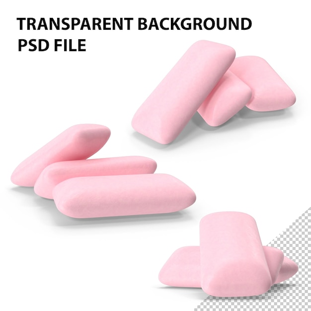 PSD three chewing gum pads pink png