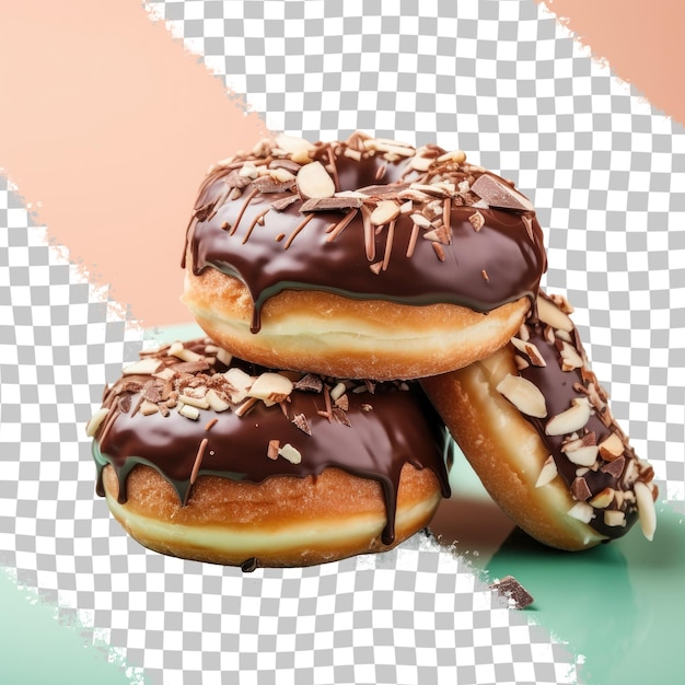 Three chocolate donuts layered on transparent background a delightful dessert