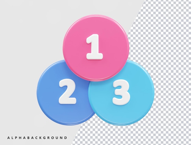 PSD three circles with the words 1, 3 and 3 on them.