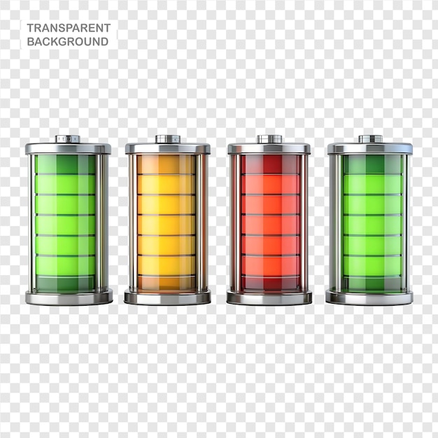 PSD three colorful batteries with different colors and a red orange red and yellow