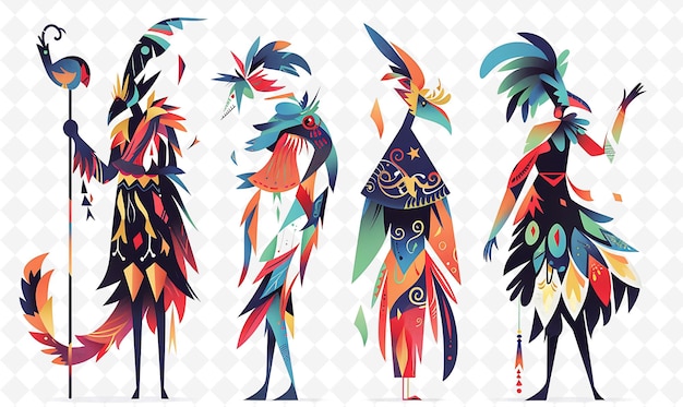 PSD three colorful birds are shown with feathers and feathers