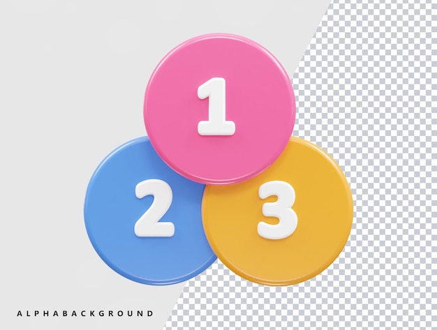 PSD three colorful circles with one in the middle that says " 1 ".